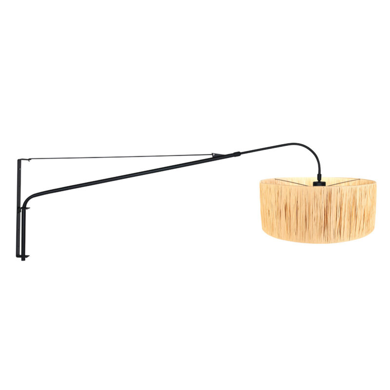Zwarte wandlamp Elegant Classy 3700ZW met naturel gras kap - Afbeelding 2