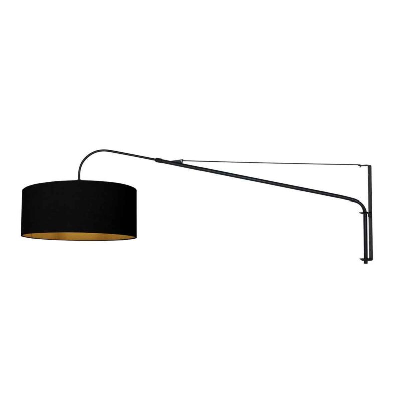 Zwarte wandlamp Elegant Classy 3958ZW met zwart linnen kap - Afbeelding 2