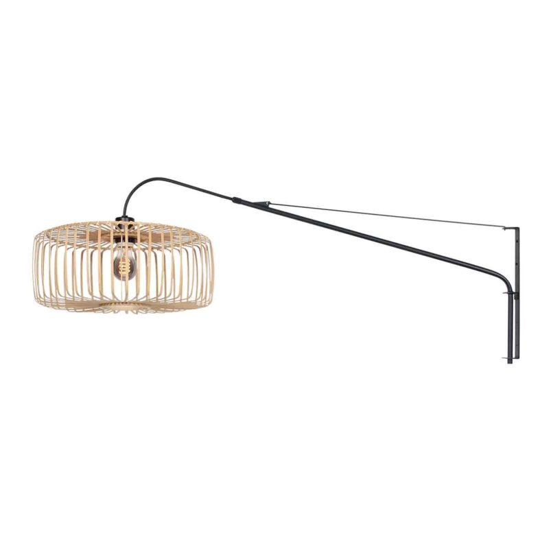 Zwarte wandlamp Elegant Classy 4153ZW met naturel bamboe kap - Afbeelding 2