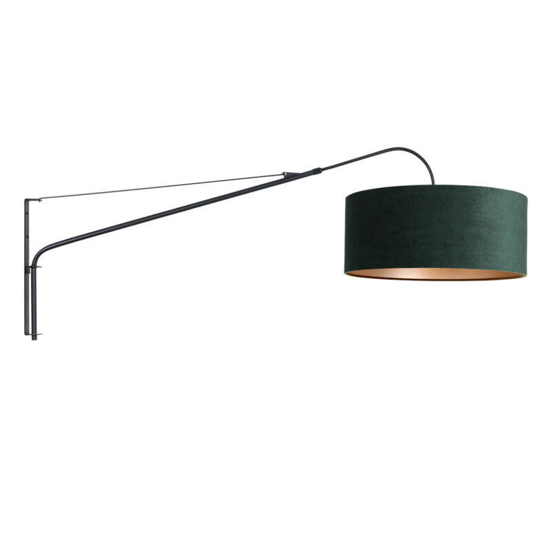 Zwarte wandlamp Elegant Classy 8133ZW met groen velours kap - Afbeelding 2