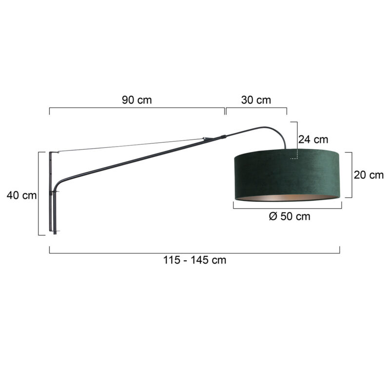 Zwarte wandlamp Elegant Classy 8133ZW met groen velours kap - Afbeelding 7