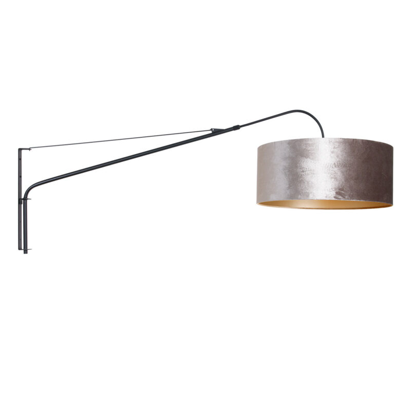 Zwarte wandlamp Elegant Classy 8134ZW met zilver velours kap - Afbeelding 2