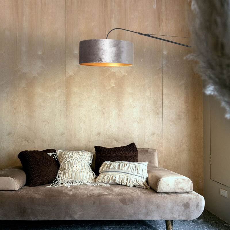 Zwarte wandlamp Elegant Classy 8134ZW met zilver velours kap - Afbeelding 3