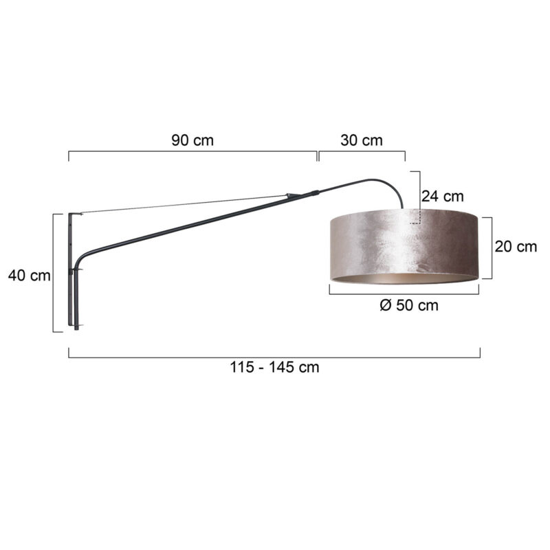 Zwarte wandlamp Elegant Classy 8134ZW met zilver velours kap - Afbeelding 7