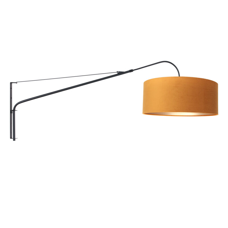 Zwarte wandlamp Elegant Classy 8135ZW met goud velours kap - Afbeelding 2