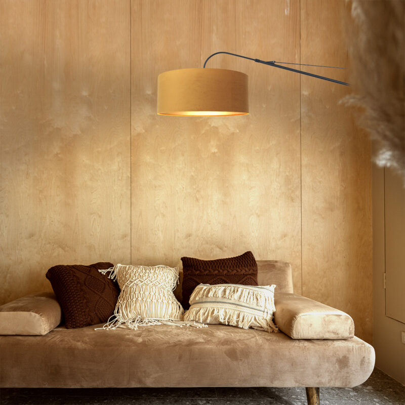 Zwarte wandlamp Elegant Classy 8135ZW met goud velours kap - Afbeelding 3