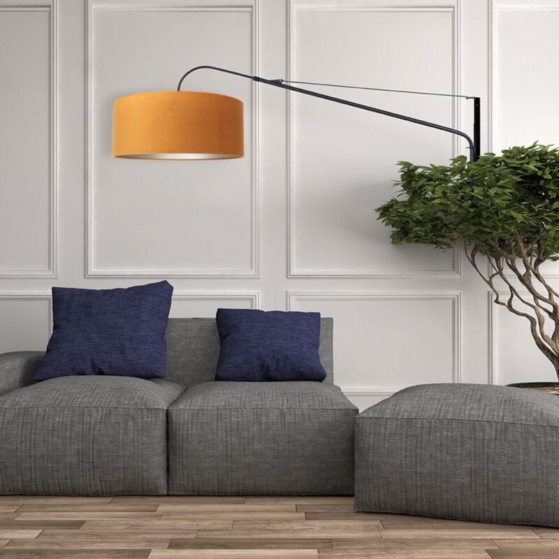 Zwarte wandlamp Elegant Classy 8135ZW met goud velours kap - Afbeelding 4