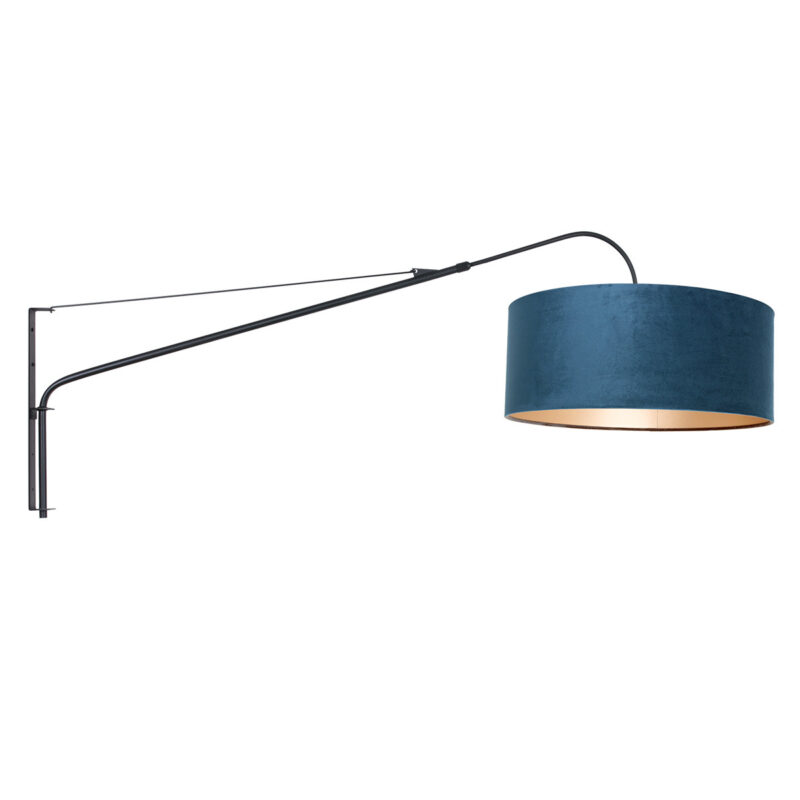 Zwarte wandlamp Elegant Classy 8244ZW met blauw velours kap - Afbeelding 2