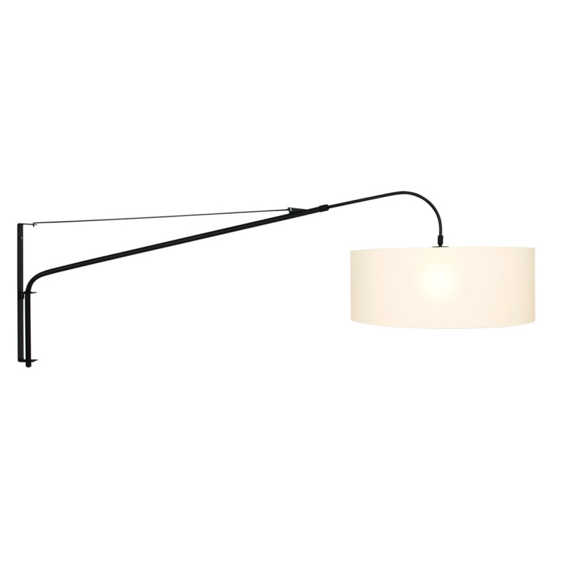Zwarte wandlamp Elegant Classy 9321ZW met wit fijn linnen kap - Afbeelding 2
