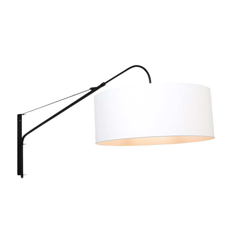 Zwarte wandlamp Elegant Classy 9321ZW met wit fijn linnen kap - Afbeelding 9