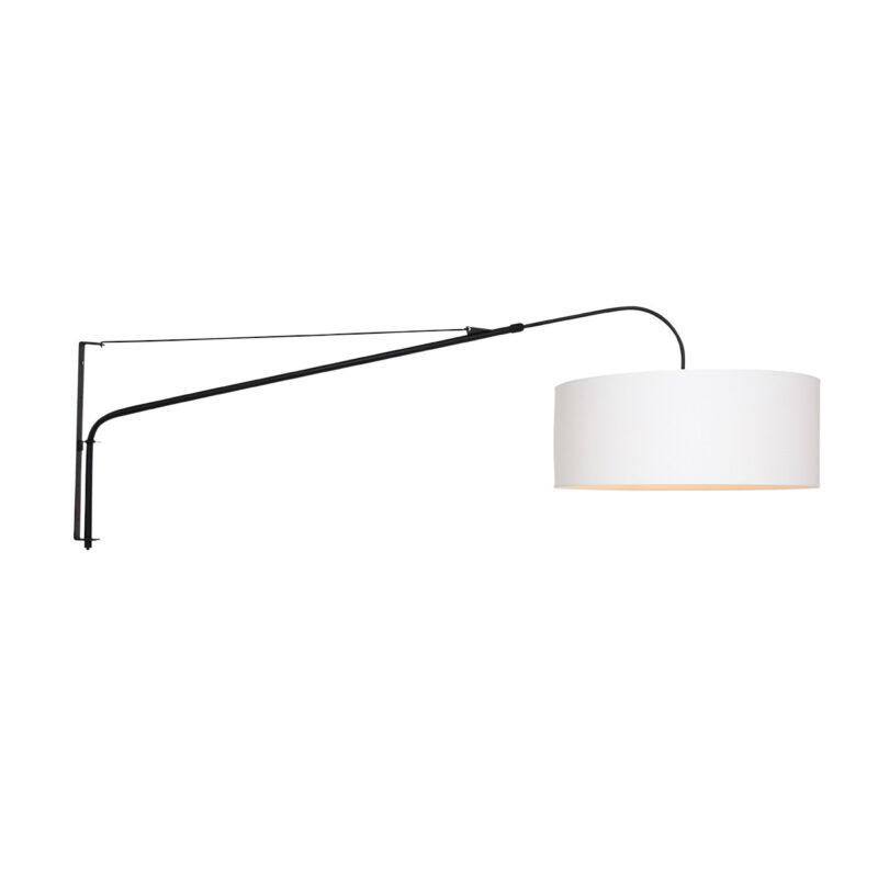 Zwarte wandlamp Elegant Classy 9321ZW met wit fijn linnen kap - Afbeelding 10