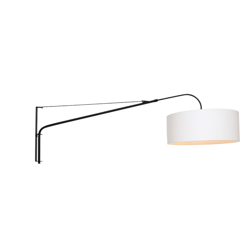 Zwarte wandlamp Elegant Classy 9321ZW met wit fijn linnen kap - Afbeelding 3