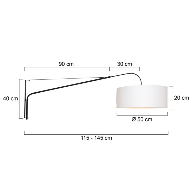 Zwarte wandlamp Elegant Classy 9321ZW met wit fijn linnen kap - Afbeelding 6