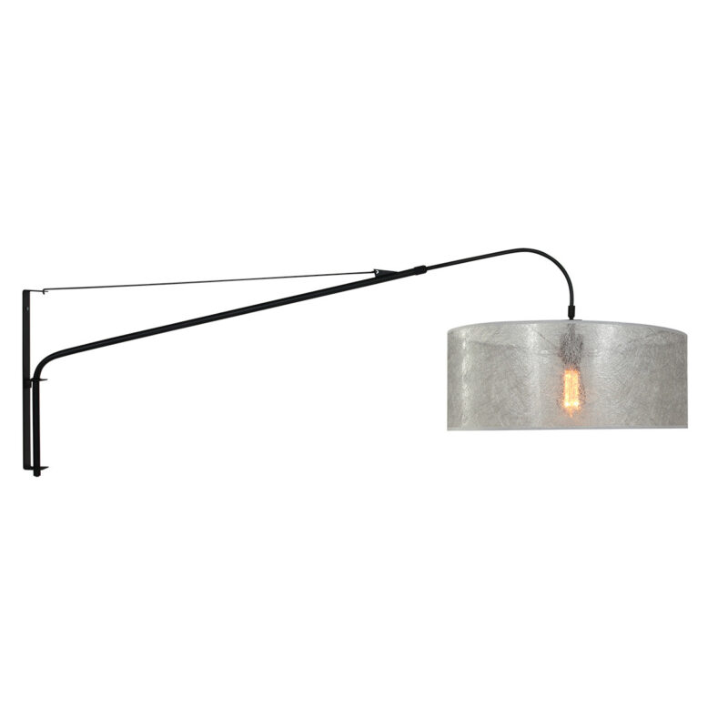 Zwarte wandlamp Elegant Classy 9322ZW met zilver-Sizoflor kap - Afbeelding 2