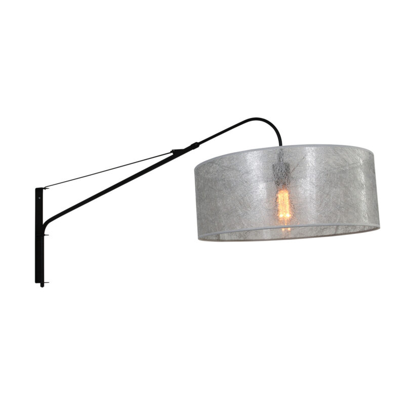 Zwarte wandlamp Elegant Classy 9322ZW met zilver-Sizoflor kap - Afbeelding 9