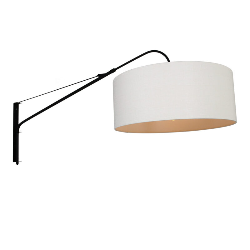 Zwarte wandlamp Elegant Classy 9323ZW met wit grof linnen kap - Afbeelding 10