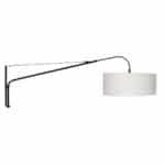 Zwarte wandlamp Elegant Classy 9323ZW met wit grof linnen kap