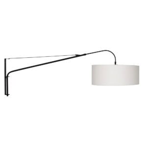 Zwarte wandlamp Elegant Classy 9323ZW met wit grof linnen kap