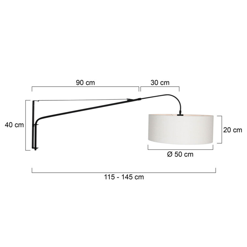 Zwarte wandlamp Elegant Classy 9323ZW met wit grof linnen kap - Afbeelding 7