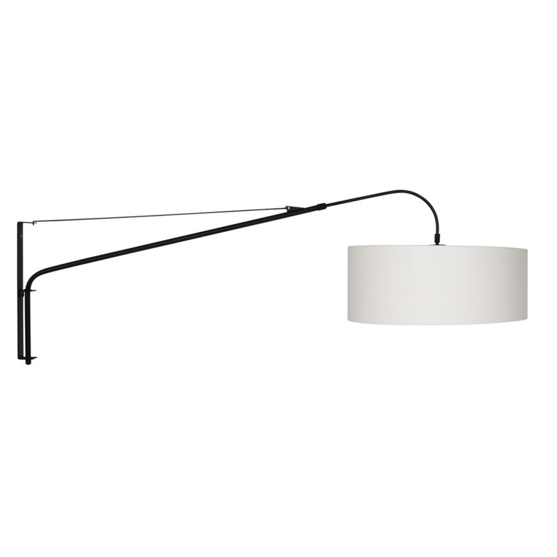 Zwarte wandlamp Elegant Classy 9323ZW met wit grof linnen kap