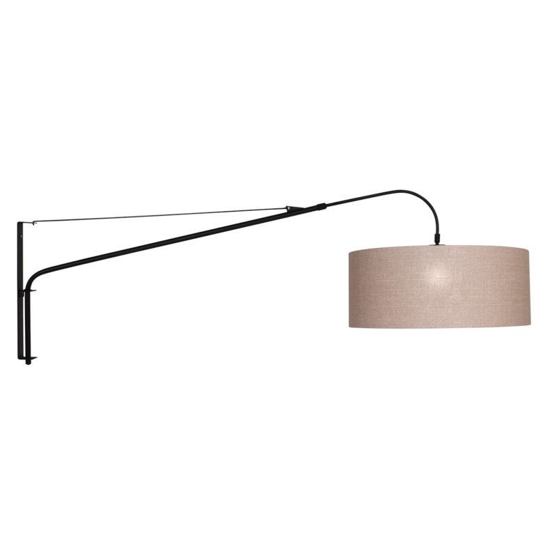 Zwarte wandlamp Elegant Classy 9324ZW met grijs linnen kap - Afbeelding 2