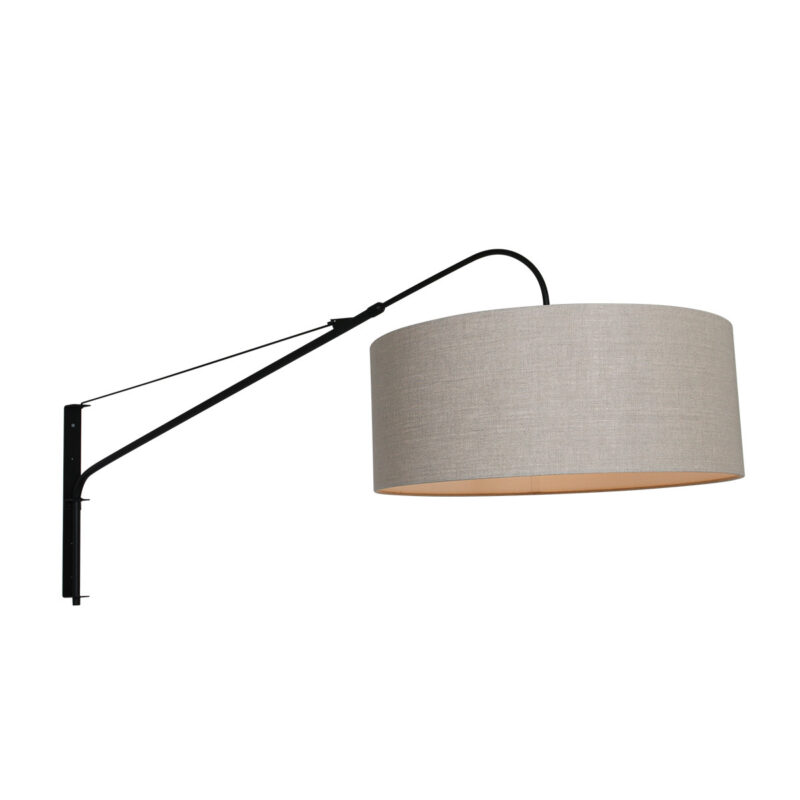 Zwarte wandlamp Elegant Classy 9324ZW met grijs linnen kap - Afbeelding 9