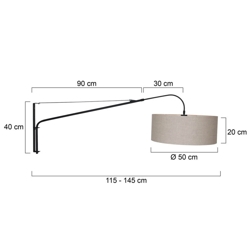 Zwarte wandlamp Elegant Classy 9324ZW met grijs linnen kap - Afbeelding 6