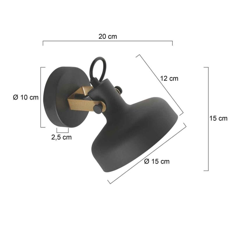 Zwarte wandlamp Prato 4118ZW met E14 fitting - Afbeelding 6