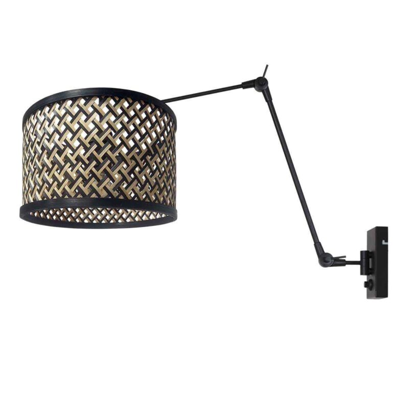 Zwarte wandlamp Prestige Chic 3794ZW met naturel met zwart bamboe kap - Afbeelding 2