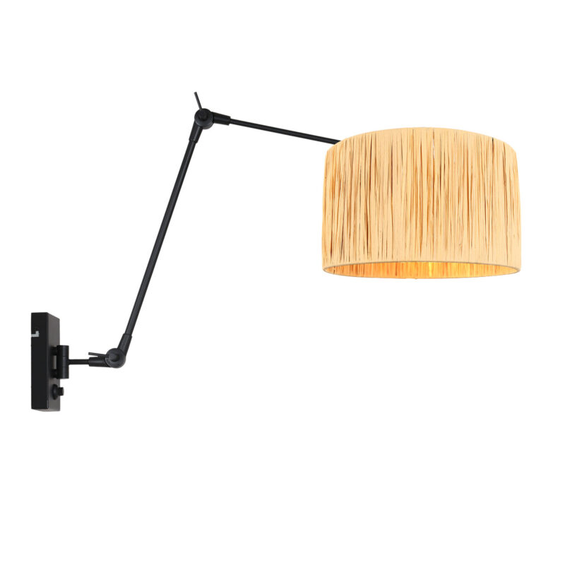 Zwarte wandlamp Prestige Chic 3795ZW met naturel gras kap - Afbeelding 2