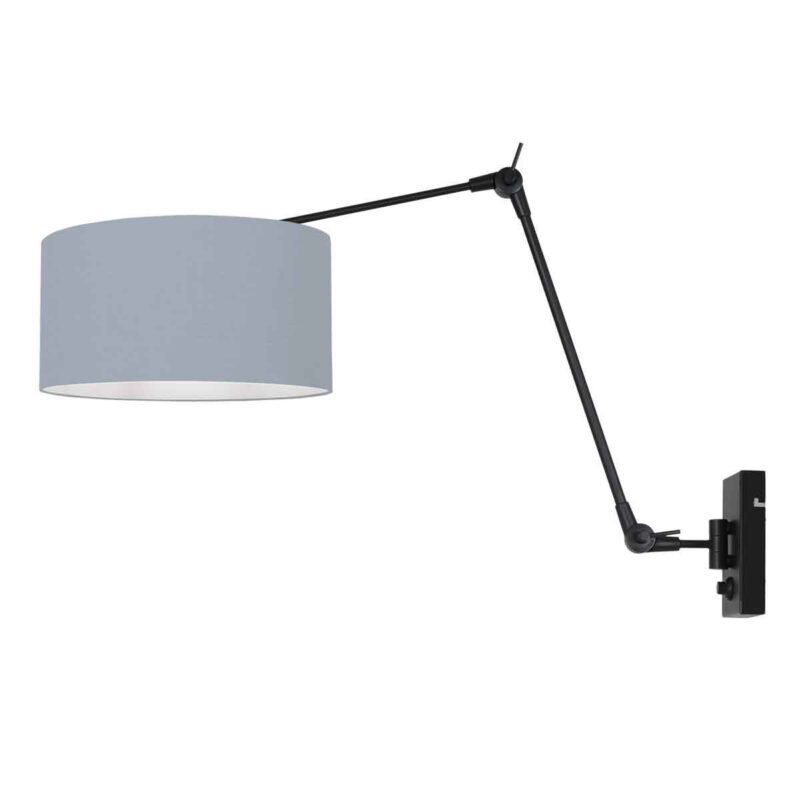 Zwarte wandlamp Prestige Chic 3956ZW met blauw linnen kap - Afbeelding 2
