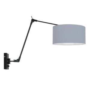 Zwarte wandlamp Prestige Chic 3956ZW met blauw linnen kap