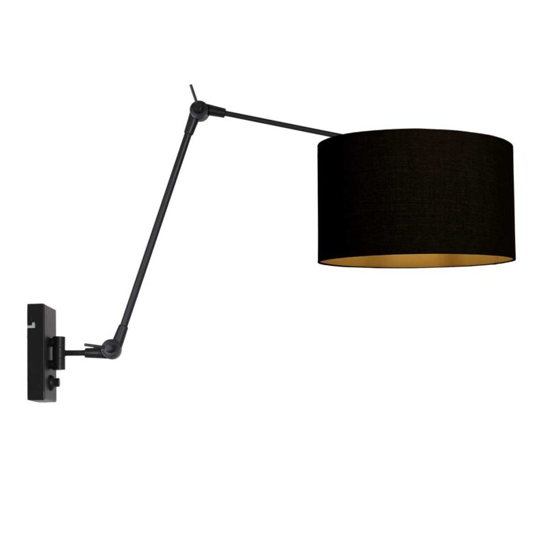 Zwarte wandlamp Prestige Chic 3986ZW met zwart linnen kap - Afbeelding 2