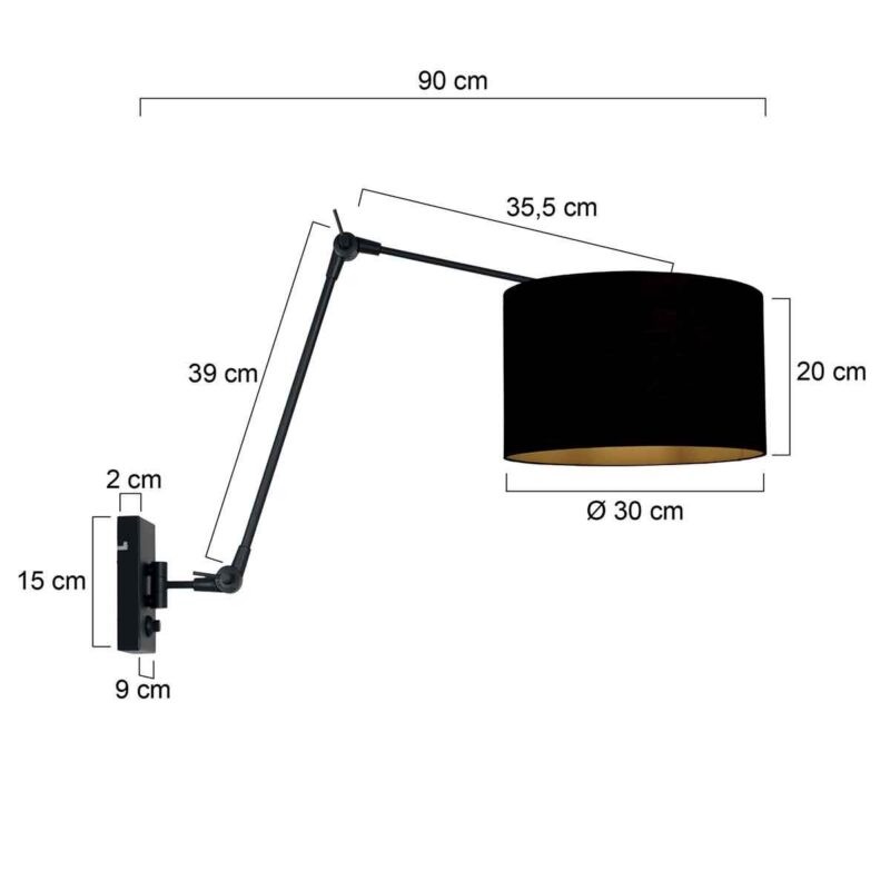 Zwarte wandlamp Prestige Chic 3986ZW met zwart linnen kap - Afbeelding 6