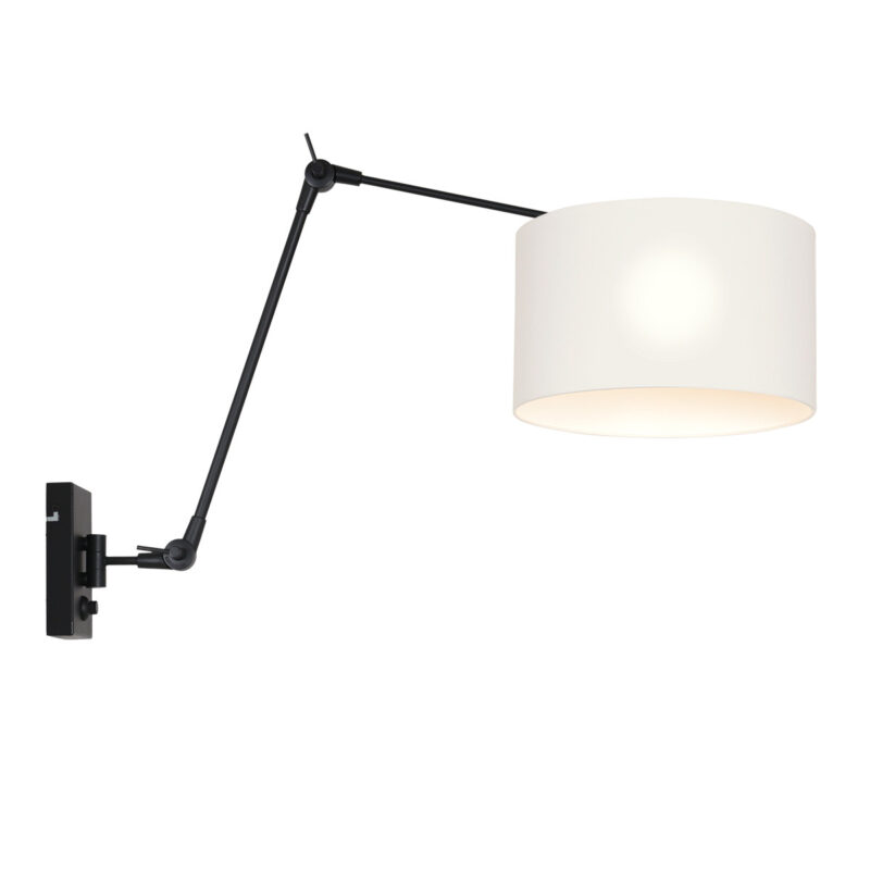 Zwarte wandlamp Prestige Chic 8118ZW met wit fijn linnen kap - Afbeelding 2