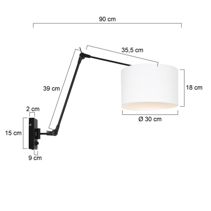 Zwarte wandlamp Prestige Chic 8120ZW met wit grof linnen kap - Afbeelding 6