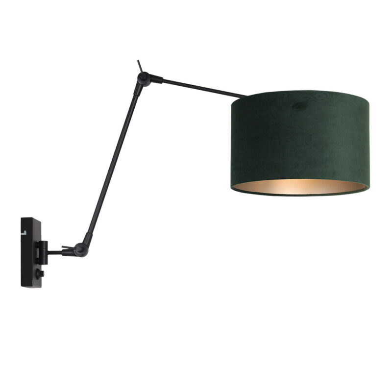 Zwarte wandlamp Prestige Chic 8121ZW met groen velours kap - Afbeelding 2