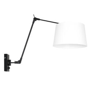 Zwarte wandlamp Prestige Chic 8186ZW met wit fijn linnen kap