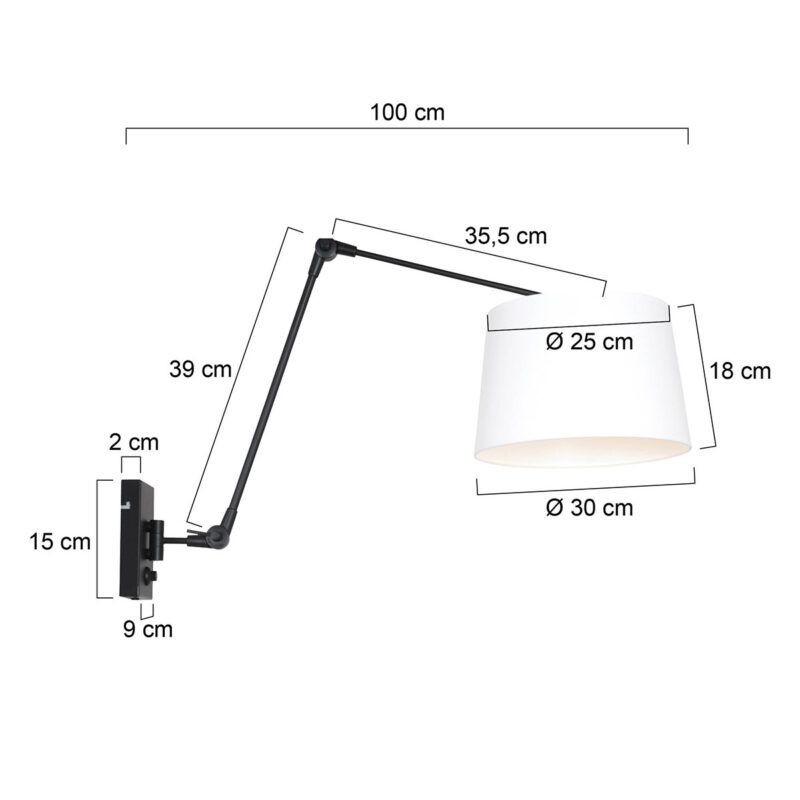 Zwarte wandlamp Prestige Chic 8186ZW met wit fijn linnen kap - Afbeelding 6