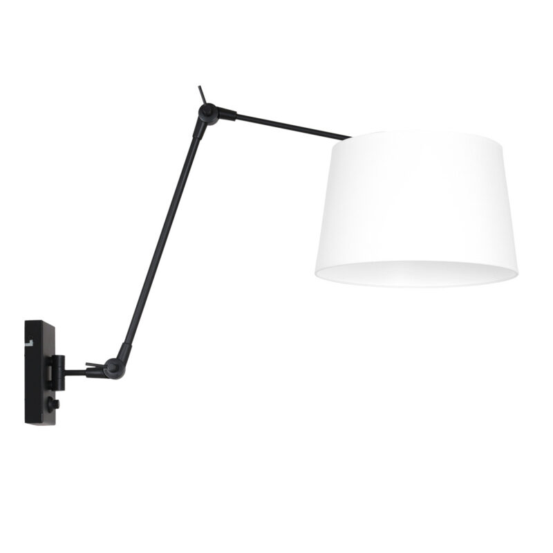 Zwarte wandlamp Prestige Chic 8186ZW met wit fijn linnen kap