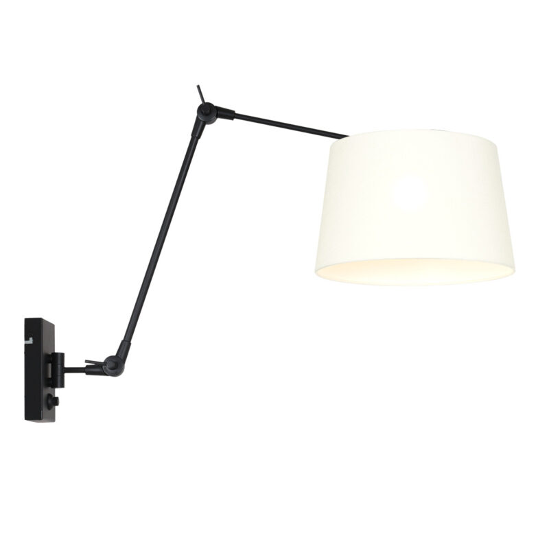 Zwarte wandlamp Prestige Chic 8187ZW met wit grof linnen kap - Afbeelding 2