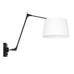 Zwarte wandlamp Prestige Chic 8187ZW met wit grof linnen kap