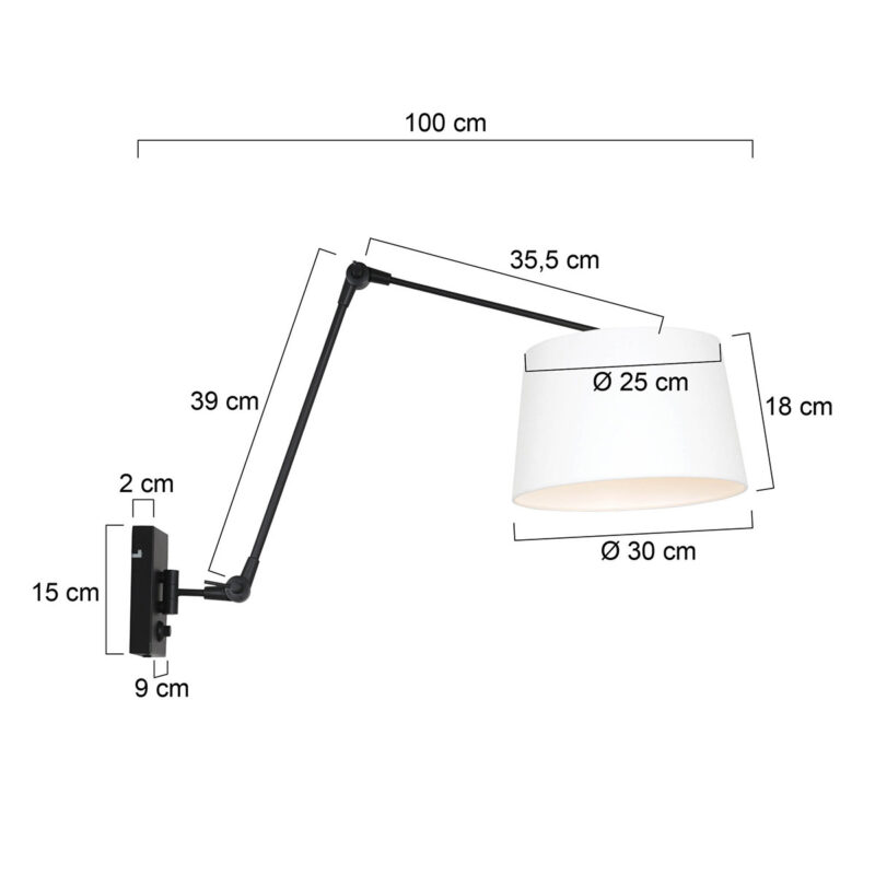 Zwarte wandlamp Prestige Chic 8187ZW met wit grof linnen kap - Afbeelding 7