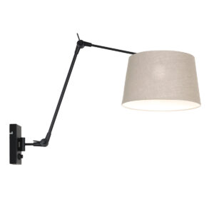 Zwarte wandlamp Prestige Chic 8188ZW met grijs grof linnen kap