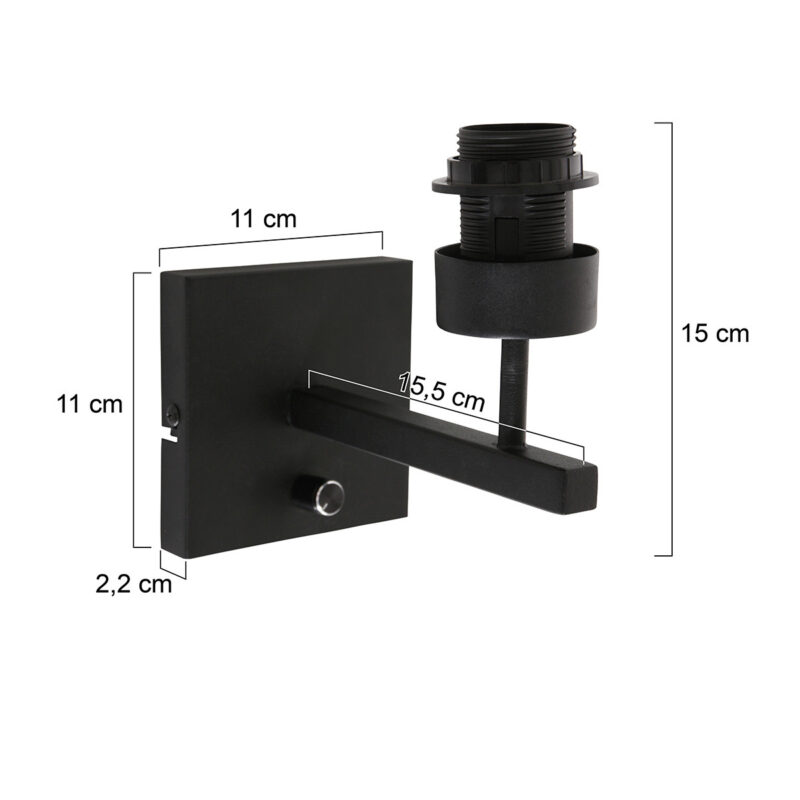 Zwarte wandlamp Stang 3085ZW met draai schakelaar zonder kap - Afbeelding 6