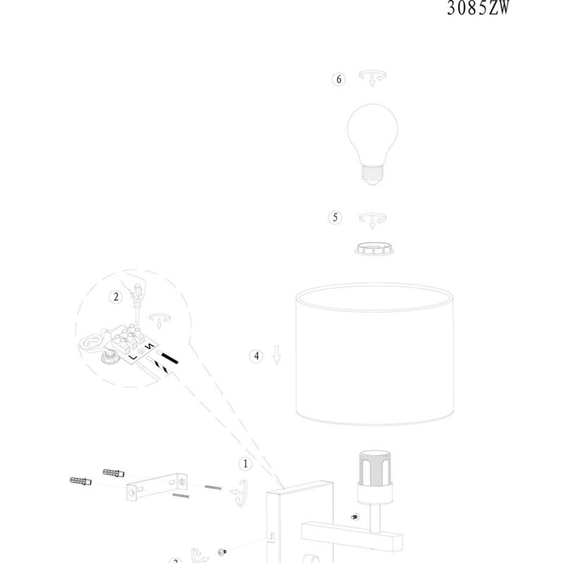 Zwarte wandlamp Stang 3709ZW met draai schakelaar en naturel zwart bamboe kap - Afbeelding 8