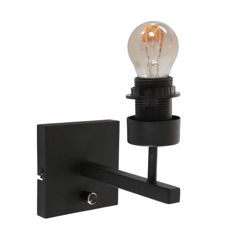 Zwarte wandlamp Stang 3709ZW met draai schakelaar en naturel zwart bamboe kap - Afbeelding 9
