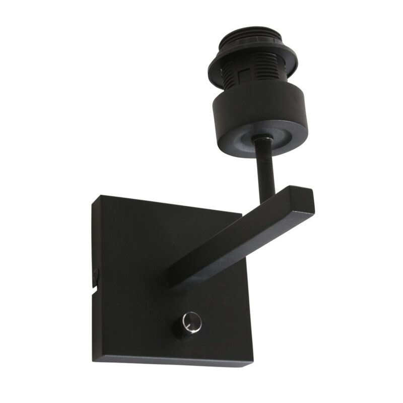 Zwarte wandlamp Stang 3709ZW met draai schakelaar en naturel zwart bamboe kap - Afbeelding 13
