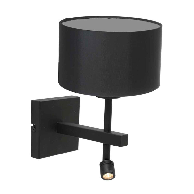 Zwarte wandlamp Stang 7193ZW met leeslamp en zwart linnen kap - Afbeelding 2