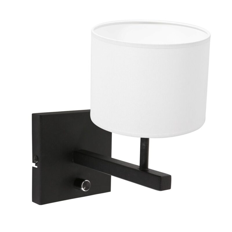 Aplique negro Rod 8171ZW con interruptor y pantalla de lino blanco - Imagen 2